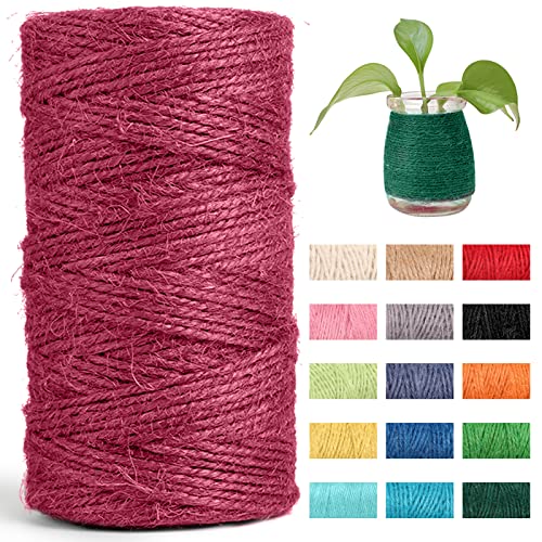 JeogYong Jute-Schnur, 2 mm, 100 m dick, 3-lagig, natürliches Juteseil, Hanfschnur für Handwerk, Geschenkverpackung, Verpackung, Gartenarbeit, Hochzeit und Weihnachtsdekorationen (Dunkelrot) von JeogYong