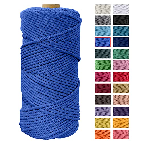 JeogYong Makramee Garn 4mm x 100m Naturliches Baumwollegarn Kordel Makramee Blumenampel Natur Baumwolle Schnur Kettgarn für DIY Handwerk, Strick Hängepflanze, Traumfänger, Häkeln (Blau) von JeogYong