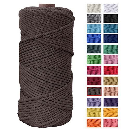 JeogYong Makramee Garn 4mm x 100m Naturliches Baumwollegarn Kordel Makramee Blumenampel Natur Baumwolle Schnur Kettgarn für DIY Handwerk, Strick Hängepflanze, Traumfänger, Häkeln (Braun) von JeogYong