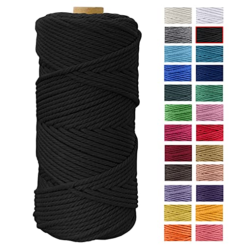 JeogYong Makramee Garn 4mm x 100m Naturliches Baumwollegarn Kordel Makramee Blumenampel Natur Baumwolle Schnur Kettgarn für DIY Handwerk, Strick Hängepflanze, Traumfänger, Häkeln (Schwarz) von JeogYong