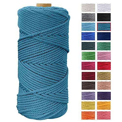 JeogYong Makramee Garn 4mm x 100m Naturliches Baumwollegarn Kordel Makramee Blumenampel Natur Baumwolle Schnur Kettgarn für DIY Handwerk, Strick Hängepflanze, Traumfänger, Häkeln (See blau) von JeogYong