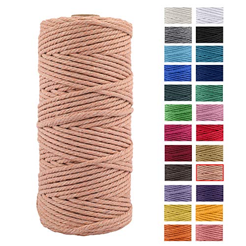 JeogYong Naturliches Baumwolle Garn, Baumwollgarn Makramee-Seil Weiches Baumwoll-Seil, zum Wandbehänge, Pflanzenhalter, Basteln, Heimtextilien, Geschenkverpackung 3mm x 109 Yards (Ziegelrot) von JeogYong