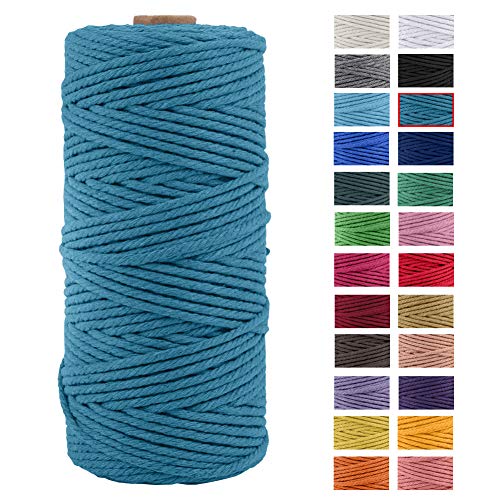 JeogYong Naturliches Baumwolle Garn, Baumwollgarn Makramee-Seil Weiches Baumwoll-Seil, zum Wandbehänge, Pflanzenhalter, Basteln, Heimtextilien, Geschenkverpackung 3mm x 109 Yards (Lake Blue) von JeogYong