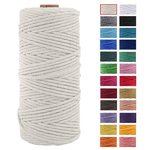 JeogYong Naturliches Baumwolle Garn, Baumwollgarn Makramee-Seil Weiches Baumwoll-Seil, zum Wandbehänge, Pflanzenhalter, Basteln, Heimtextilien, Geschenkverpackung 3mm x 109 Yards (Natürlich) von JeogYong