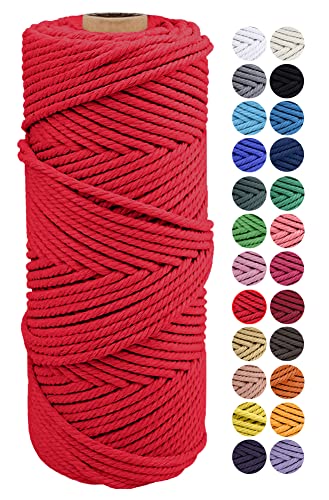 JeogYong Naturliches Baumwolle Garn, Natürlich Baumwollgarn Makramee-Seil Weiches Baumwoll-Seil, zum Wandbehänge, Pflanzenhalter, Basteln, Heimtextilien, Geschenkverpackung 2mm x 100m (Rot) von JeogYong