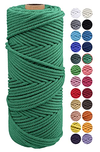 JeogYong Naturliches Baumwolle Garn, Natürlich Baumwollgarn Makramee-Seil Weiches Baumwoll-Seil, zum Wandbehänge, Pflanzenhalter, Basteln, Heimtextilien, Geschenkverpackung 2mm x 100m (Smaragd) von JeogYong