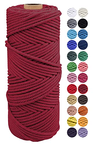 JeogYong Naturliches Baumwolle Garn, Natürlich Baumwollgarn Makramee-Seil Weiches Baumwoll-Seil, zum Wandbehänge, Pflanzenhalter, Basteln, Heimtextilien, Geschenkverpackung 2mm x 100m (Weinrot) von JeogYong