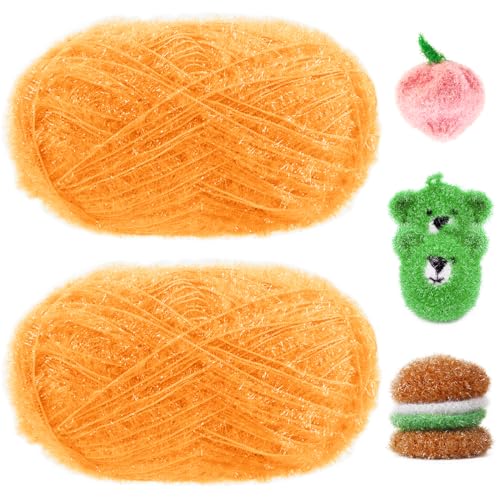 JeogYong Scrubby-Garn, 2 Knäuel (2 x 100 g, 2 x 218 Yd) Scrubby Sparkle Garn, flauschiges Polyester-Garn zum Häkeln, Stricken, Geschirrtücher, Waschlappen, DIY-Projekte von JeogYong