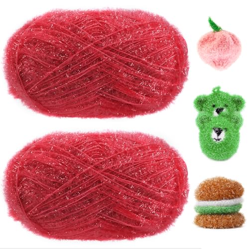 JeogYong Scrubby-Garn, 2 Knäuel (2 x 100 g, 2 x 218 Yd) Scrubby Sparkle Garn, flauschiges Polyester-Garn zum Häkeln, Stricken, Geschirrtücher, Waschlappen, DIY-Projekte von JeogYong