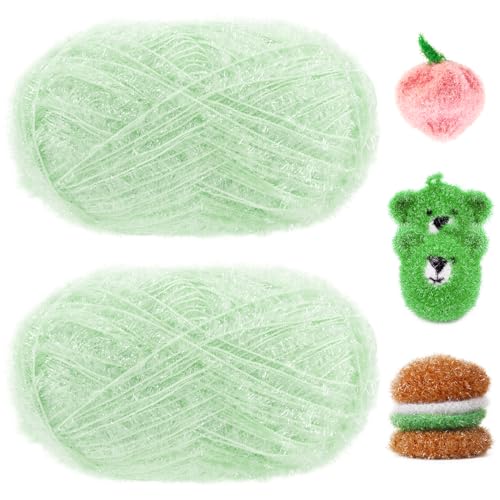 JeogYong Scrubby-Garn, 2 Knäuel (2 x 100 g, 2 x 218 Yd) Scrubby Sparkle Garn, flauschiges Polyester-Garn zum Häkeln, Stricken, Geschirrtücher, Waschlappen, DIY-Projekte von JeogYong