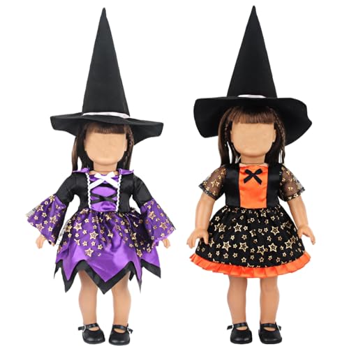 2 Set 18 Zoll Puppenkleidung und Accessoires enthalten Hut, Kleider und Schuhe Pretty Doll Kleidung für 18 Zoll Puppen Halloween Kostüme Geschenke für kleine Mädchen, amerikanische Puppenkleidung (NI von Jeorywoet