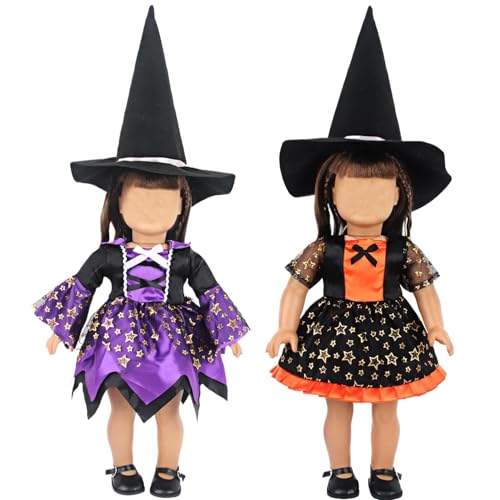 2 Set 18 Zoll Puppenkleidung und Accessoires umfassen Hut, Kleid und Schuhe Pretty Doll Kleidung für 18 Zoll Puppen Halloween Kostüme Geschenke (Keine Puppe enthalten) von Jeorywoet