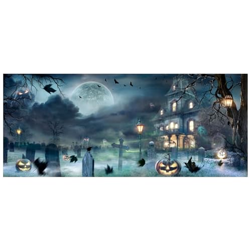 Halloween Garage Door Banner 16x8 Fuß Halloween Kulisse mit Haken und Seil, Horrorschloss Halloween Garagentorabdeckung für Halloween -Foto -Hintergrund, Wallentür -Dekoration, Halloween -Banner von Jeorywoet