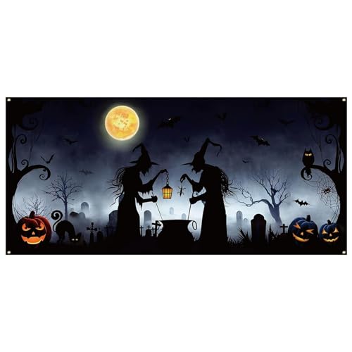 Halloween Garage Door Banner Halloween Kulisse mit Haken und Seil, Horror Hexe Halloween Garagentor Cover für Halloween -Foto Hintergrund, Haus im Freien Wallentür Dekoration Style11 von Jeorywoet