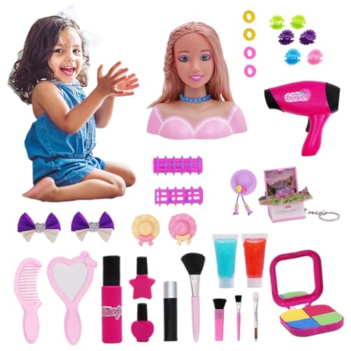 Jeorywoet 30pcs Styling -Kopfpuppe für Kinder, Kinderhaarfair -Make -up -Puppenkopf, Kinderhaardesse mit Haartrockner -Accessoires, Make -up tun Playset für Mädchen von Jeorywoet