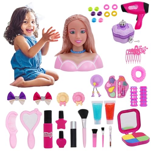 Jeorywoet 40pcs Styling -Kopfpuppe für Kinder, Kinderhaarfaire Make -up -Puppenkopf, Kinderhaardesse mit Haartrockner -Accessoires, Make -up tun Playset für Mädchen von Jeorywoet