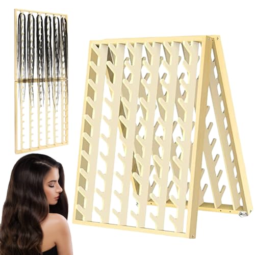 Jeorywoet Flechtenregal Holz 120 Pegs Haarständer Hänge/Desktop Haarverlängerung Halter Faltbare Flechten Haarstange für Haare Braider -Salon, Bracking Rack von Jeorywoet