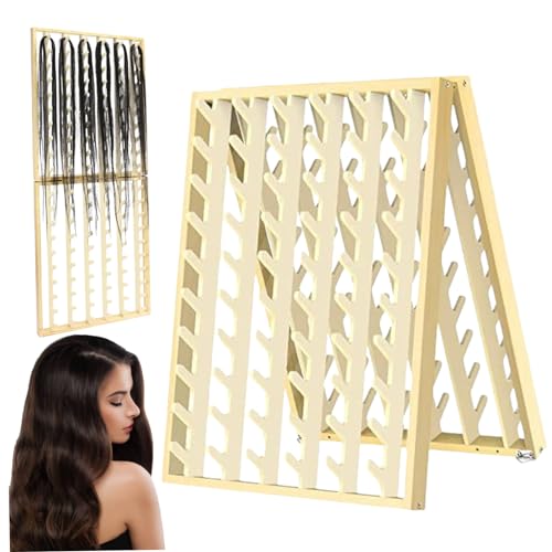 Jeorywoet Flechtenregal Holz 120 Pegs Haarständer Hanging/Desktop Haarverlängerung Halter Faltbare Flechten Haarstange für Haare Braider -Salon, Brade Haartümer von Jeorywoet