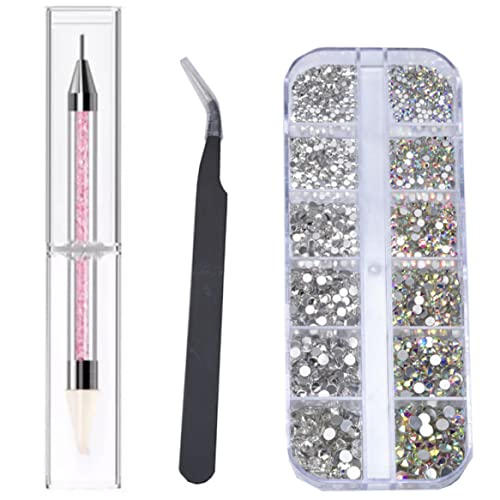 Jeorywoet Nagelkunst Strasssteine ​​Set Set Doting Stift Dekoration Nagelstein Edelstein 3D Glaskristall -Pickup Pinzetten 3pcs, Nagelkunststrauchsteine ​​Set Set von Jeorywoet