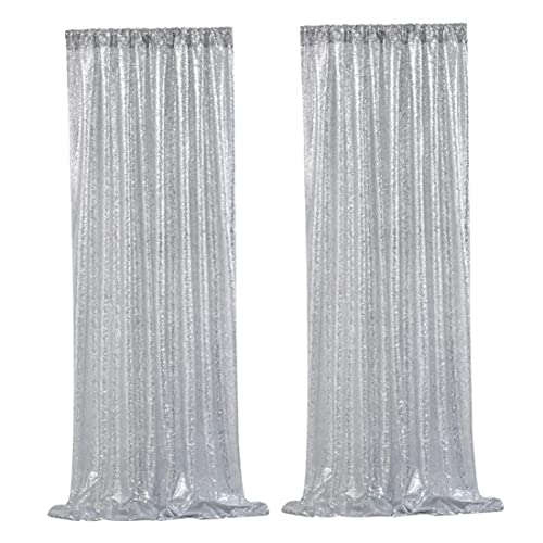 Jeorywoet Silber Pailletten Backpaillabstand Tinsel Vorhänge Hintergrund Vorhang 2 Panels 2ftx8ft Glitzer Foto Hintergrund Vorhänge für Hochzeitsfeier Bühnendekorationen Pailletten Wand von Jeorywoet