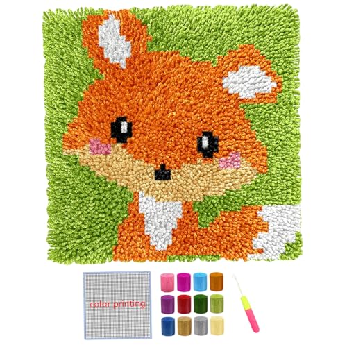 Latch -Kits, Latch Hook Kits für Kinder Erwachsene DIY Teppich Wandteppiche, Fox Koalas Craft Teppich Nähset, DIY Schlafzimmer Home Dekoration Geschenk für Mädchenanfänger, Latch Hook Kit, Fox von Jeorywoet