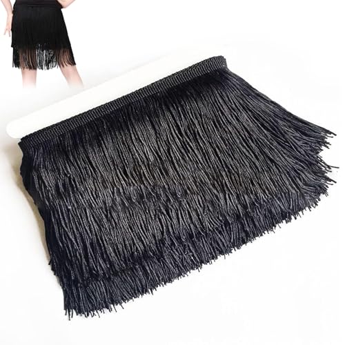 Schwarze Fransenverkleidung 6 Zoll x 11 Yard Fransenverkleidung, weiche glatte, fade resistente Randlampe für DIY Latin Kleiderbühne Kleidung Accessoires Spitzenband, schwarze Randverkleidung von Jeorywoet