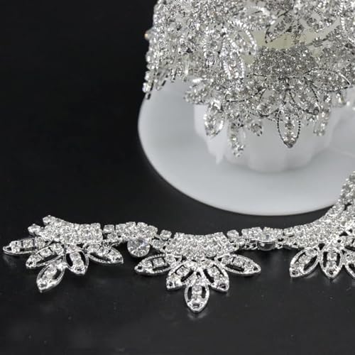 Jerler 2 Yard Quaste Strass Trim Kette, Silber Fransen Strass Applikation für DIY Dekoration und Brautverzierungen, ideal für Hochzeitsfeier (2 Yard) von Jerler