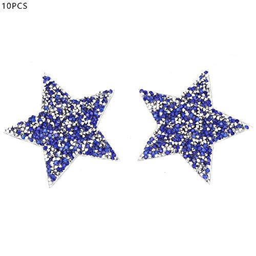 Jerliflyer 10pcs Rhinestone Star Iron On Applique Patches for Clothes,Clothing Repair Patches Dresses, Shoes, Bags, and Hats (8 cm dunkelblauer fünfzackiger Stern (silberne Basis)) von Jerliflyer