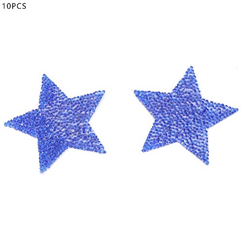 Jerliflyer 10pcs Rhinestone Star Iron On Applique Patches for Clothes,Clothing Repair Patches Dresses, Shoes, Bags, and Hats (8 cm reiner blauer fünfzackiger Stern) von Jerliflyer