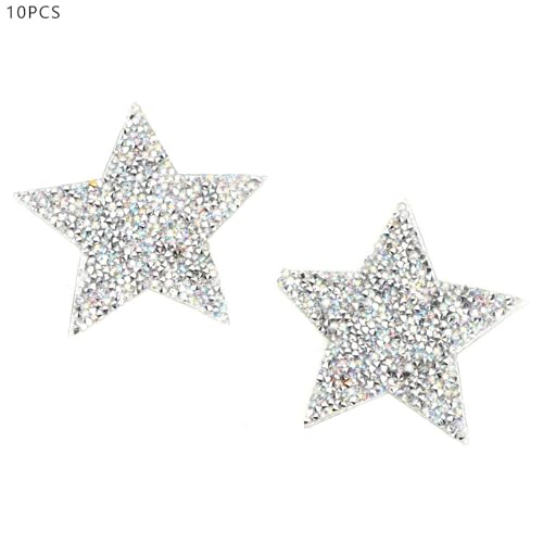 Jerliflyer 10pcs Rhinestone Star Iron On Applique Patches for Clothes,Clothing Repair Patches Dresses, Shoes, Bags, and Hats (8cm AB color five-pointed star) von Jerliflyer