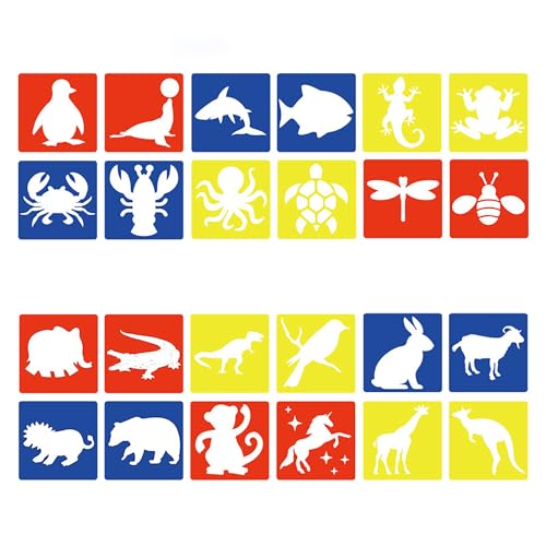 JerryXingjy 24 Stück Tier-Zeichenschablonen für Kinder, 20,3 cm, Zeichenschablonen, Kreide-Schablonen, groß, waschbar, wiederverwendbar, Dschungel- und Ozeantiere, Primärformvorlage für Kinder, von JerryXingjy