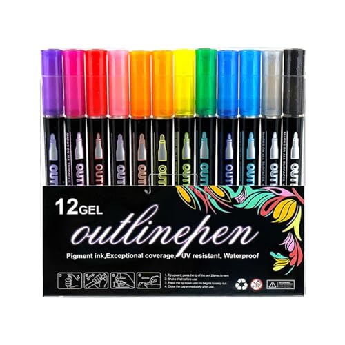 Basteldesign-Marker, Scrapbook-Kunststifte, Konturenstifte, Graffiti-Stifte mit doppelter Spitze, kreative Kunstmarker, langlebige Tinte für mehrere kreative Anwendungen wie Scrapbooking und von Jeruytgh