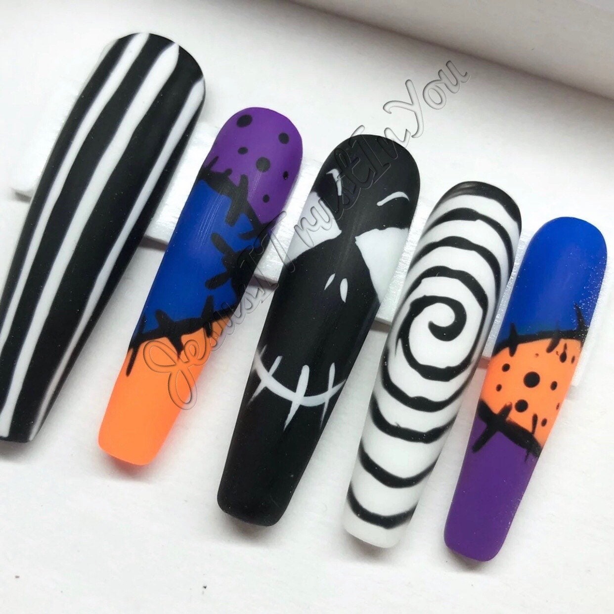 Jack - Halloween Gel Polish Press On Nails| Wiederverwendbare Nägel | Lange Geschenke Für Sie| Strasssteine Makartt Dnd Kleber Auf von JesusItrustInYouCo