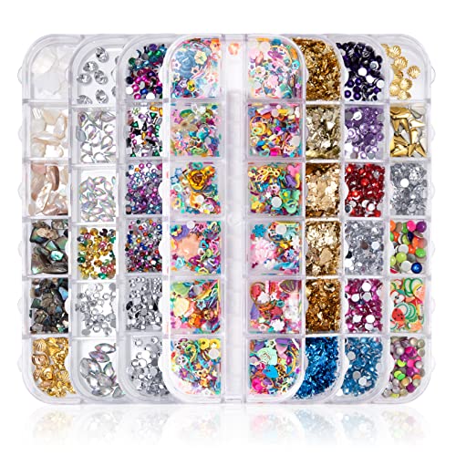 7 Boxen Strasssteine Nägel, Kit de Nail Art Strass Nagelglitzer Pailletten Nagel-Edelsteinen Kristalle Perlen Diamanten Metall Nieten für DIY Dekoration Nageldesign (Mehrfarbig) von Jesustree