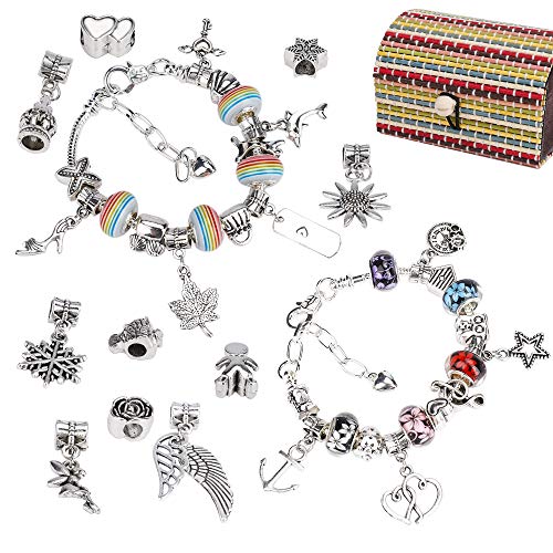 Charm Armband Kit DIY, 58Pcs Schmuckherstellung Bastelset mit Anhänger Farbe Perlen Silber Ketten, Handgemacht Geschenke für Mädchen Teens Geburtstag Jubiläum von Jesustree