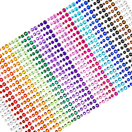 2 Sheets Schmucksteine Strasssteine Aufkleber Selbstklebende Juwelen Acryl Glitzersteine für Gesicht Augen Nägel 1800 Teile Kinder DIY Fertigkeit Karten Dekorationen 3mm, 4mm, 5mm von Jesustree