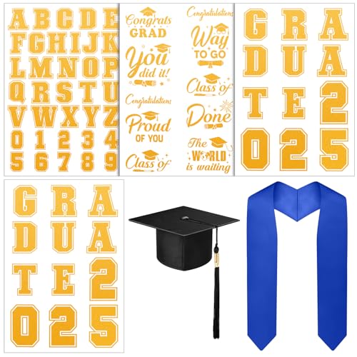 Jetec 6 Stück Uni Erwachsene Graduation Stola Cap Set mit A bis Z Buchstaben 0 bis 9 Zahlenmuster Patches für Erwachsene Abschluss (Schwarz, Blau) von Jetec