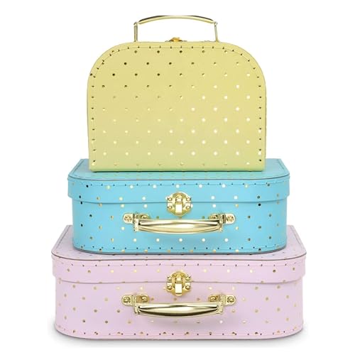 Jewelkeeper - Pappkoffer, Satz von 3 - Storage Geschenkboxen für Geburtstag Hochzeit Kinderzimmer Büro Dekoration Displays Spielzeug Fotos - Goldfolie Polka Dot Aufbewahrungsboxen von Jewelkeeper