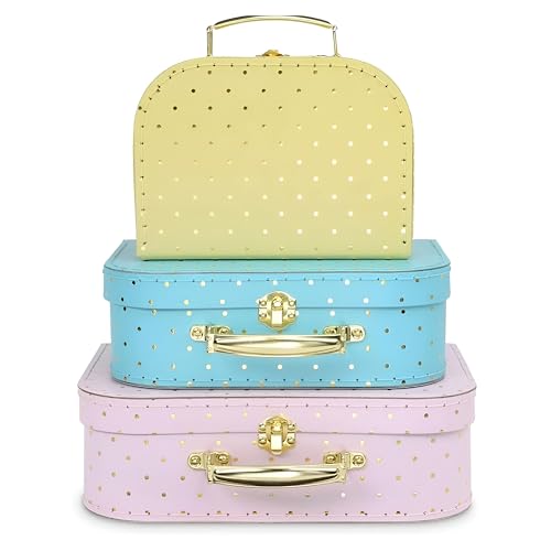 Jewelkeeper - Pappkoffer, Satz von 3 - Storage Geschenkboxen für Geburtstag Hochzeit Kinderzimmer Büro Dekoration Displays Spielzeug Fotos - Goldfolie Polka Dot Aufbewahrungsboxen von Jewelkeeper