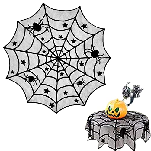 Jextou Halloween-Spinnennetz-Tischdecke, Spitzentisch, Halloween-Spinnennetz-Tischdecke, pflegeleicht, für Abendessen und Partys, 2 Stück von Jextou