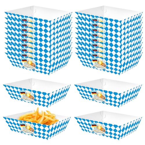 Jextou Oktoberfest-Snackbox aus Papier,Oktoberfest-Snackbox - Oktoberfest-Food-Box,Hühnchen-Reis-Krispies, deutsches Thema, Süßigkeiten, Leckereien, Geschenkboxen, Papierbehälter, blau-weiß Karierte von Jextou