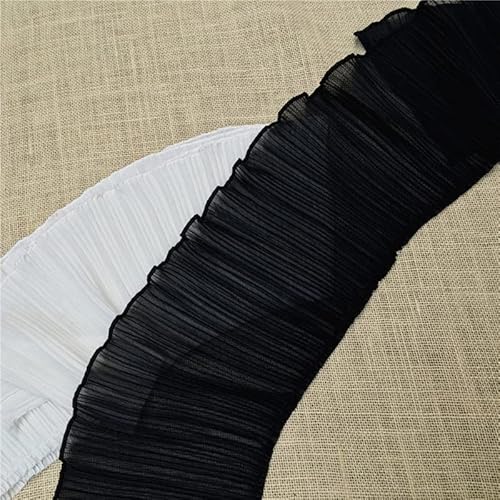 Spitzenbesatz, 10 Yard Vorhangbesatz, plissierter elastischer Spitzenstoff, 17 cm, Chiffon-Spitzenkragenband, Besatz for Selbermachen, Kleidung, Hochzeitskleider, Dekoration(Black) von JgYiAngBq