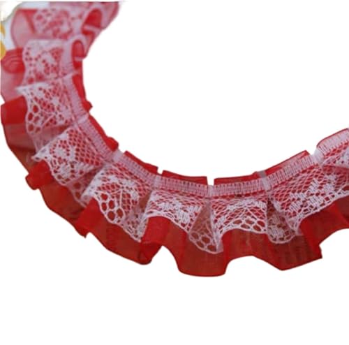 Spitzenbesatz, 2,5 cm Satin-Spitzenband mit Rüschen for Spielzeugkleider, dekorative Kleidung, Plissierte Spitzenaccessoires, Verzierung und Nähzubehör(Red) von JgYiAngBq