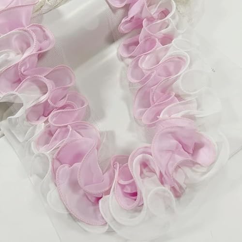 Spitzenbesatz, 4-lagige, S-förmige, plissierte 3D-Chiffon-Spitze, DIY-Kleid, langer Rocksaum, Sofa-Vorhangbesatz, Nähmaterial for die Dekoration von Heimtextilien(Pink) von JgYiAngBq