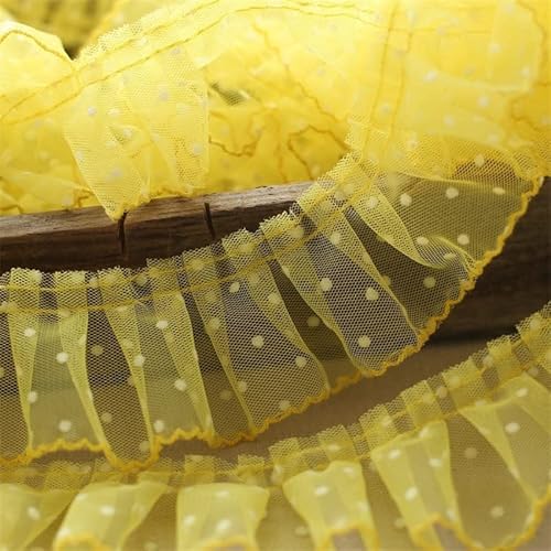 Spitzenbesatz, 6 cm breiter Tüll-Punkt-Netzstoff, 3D-Plissee-Spitzenstoff, Rüschenstickerei, Kragen, Ausschnitt, Rüschenbesatz, Stoff, Röcke, Saumdekor(Yellow) von JgYiAngBq