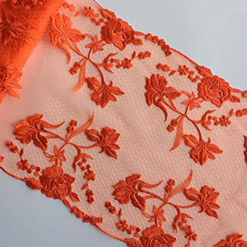 Spitzenbesatz, bestickte Spitzenbesätze – orangefarbene Netzspitze, 26 cm, 2.4 Yard, Stoff mit Blumenbesätzen for Kleider-Nähzubehör von JgYiAngBq
