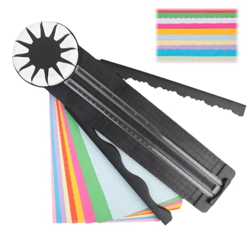 Kantenschneider für Papierarbeiten, 12-in-1-Rotationspapierschneider, Papierschneider für Bastelarbeiten, Multifunktionale Schneidemaschine Papier mit Wellenlinien Zum Basteln (Schwarz) von Jhbsou