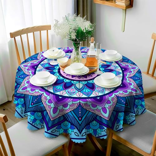 JhcsDy Tischdecke Boho Tischdecke Rund 150CM Tischdecke abwaschbar Outdoor-Tischdecken Gartentischdecken Abwaschbare Tischdecke Table Cloth für Küche, Esstisch, Couchtisch, Parteien, Abendessen von JhcsDy