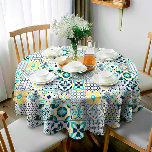 JhcsDy Tischdecke Boho Tischdecke Rund 150CM Tischdecke abwaschbar Outdoor-Tischdecken Gartentischdecken Abwaschbare Tischdecke Table Cloth für Küche, Esstisch, Couchtisch, Parteien, Abendessen von JhcsDy