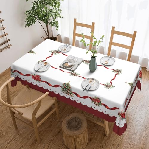 Weihnachts Rechteckige Tischdecke 110×140 cm, weiß-rote Weihnachts Baum Winter Tischdecke, Flecken resistent Schnee tischdecke für Abendessen Weihnachts Dekorationen Polyester waschbar von JhcsDy